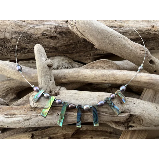 Abalone Shell and Pearl Necklace ( Teal )