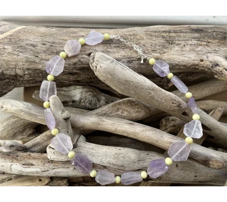 Frosted Amethyst and Lemon Jade Necklace (Purple and Green )