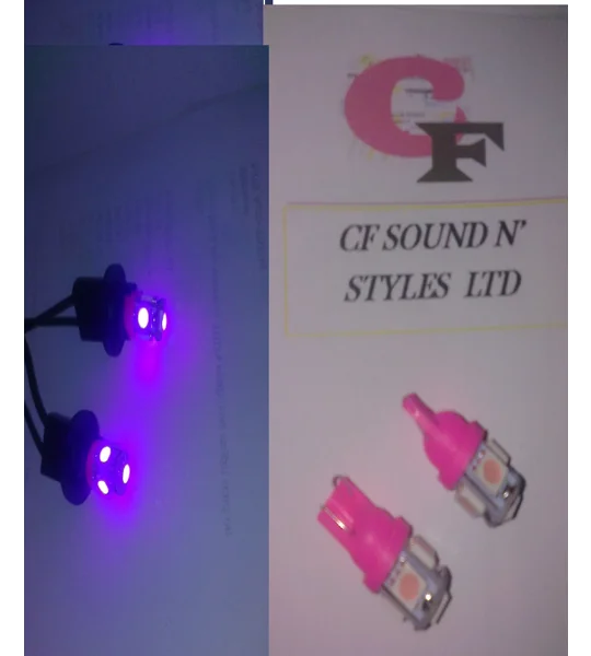 2 x 501 T10 PINK/PURPLE Wedge White SMD Parking Light & No. Plate Bulbs LED