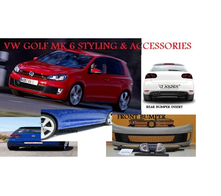 VW Golf MK6 VI 09-12 GTI Bodykit Front Bumper Incl Foglights,Plastic & R20 Sideskirts & Rear Bumper Insert