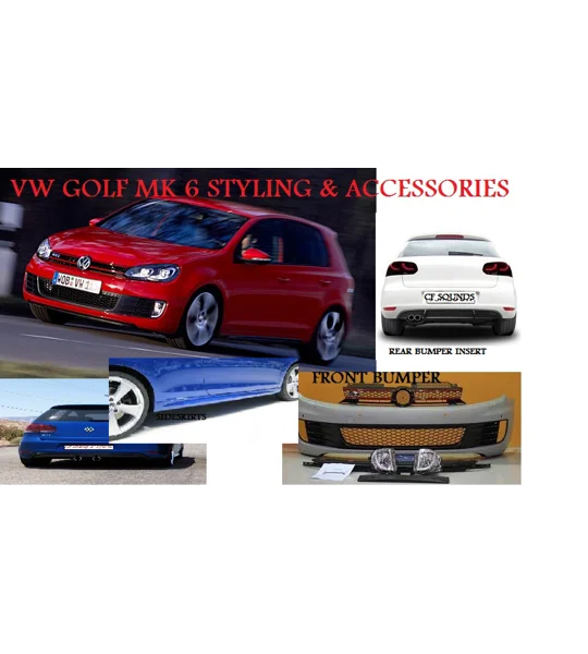 VW Golf MK6 VI 09-12 GTI Bodykit Front Bumper Incl Foglights,Plastic & R20 Sideskirts & Rear Bumper Insert