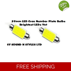 2 x 39mm Cree White Number Plate Bulbs Festoon LED