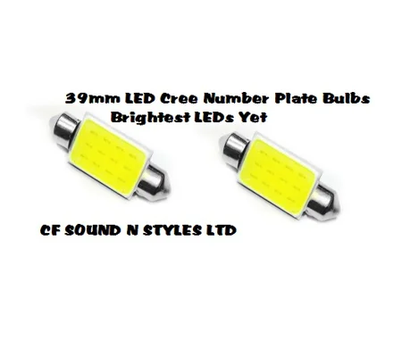 2 x 39mm Cree White Number Plate Bulbs Festoon LED