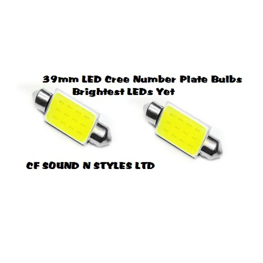 2 x 39mm Cree White Number Plate Bulbs Festoon LED