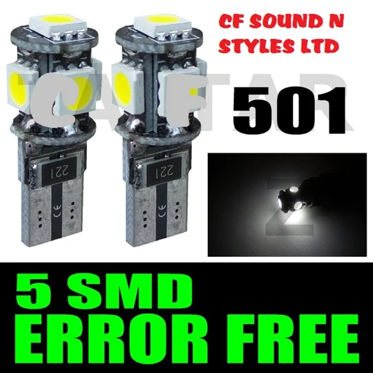 2 x 501 T10 CANBUS ERROR FREE White SMD Parking Light Bulbs LED