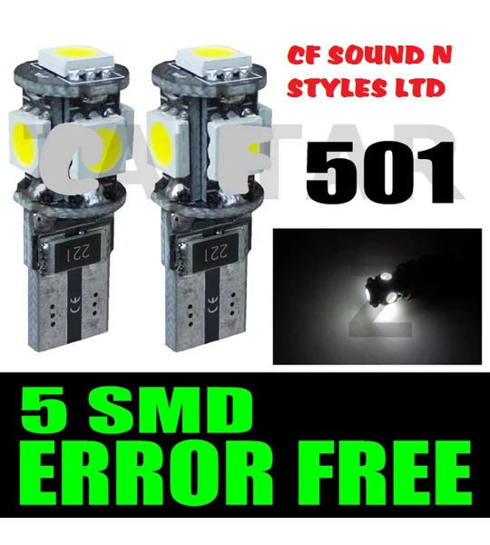 2 x 501 T10 CANBUS ERROR FREE White SMD Parking Light Bulbs LED