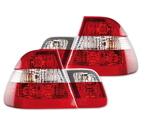 BMW E46 3 Series Pre Facelift Saloon 98-00 Crystal Red/Clear Taillights Set
