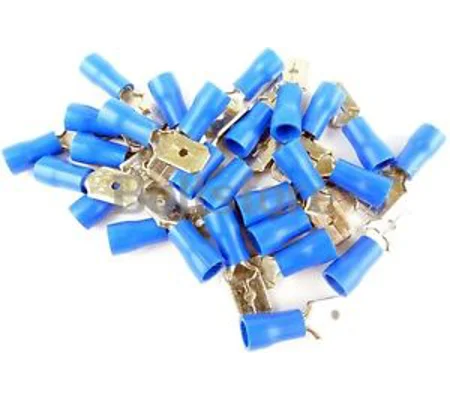 100 x Blue male Electrical Spade Connector Fully Insulated Crimp Terminal 6.3mm COPY