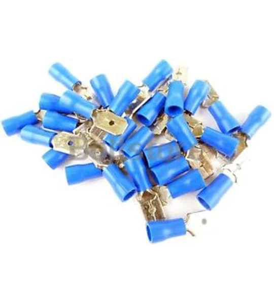100 x Blue male Electrical Spade Connector Fully Insulated Crimp Terminal 6.3mm COPY
