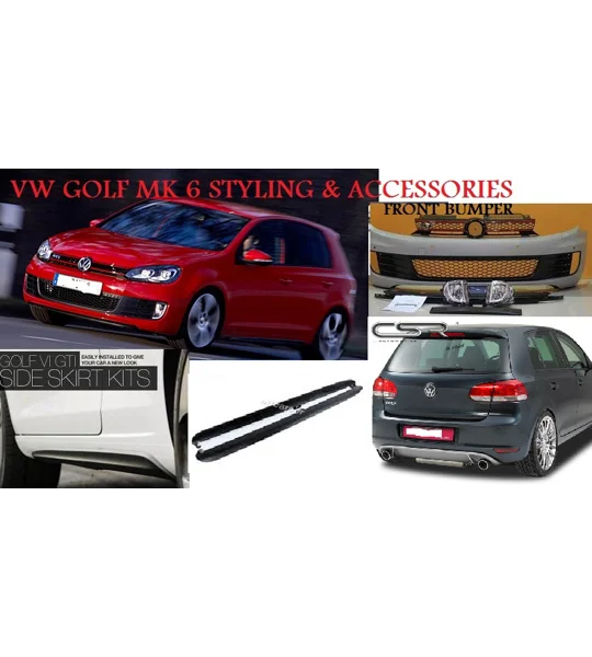 VW Golf MK6 VI 09-12 GTI Bodykit Front Bumper Incl Foglights,Plastic & GTI Sideskirts & Rear Bumper Insert
