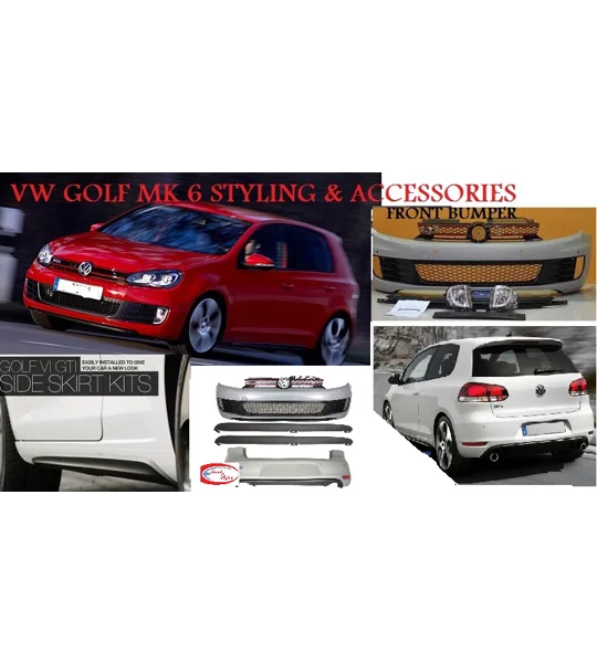 VW Golf MK6 VI 09-12 GTI Bodykit Front Bumper Incl Foglights,Plastic & GTI Sideskirts & FULL GTI Rear Bumper