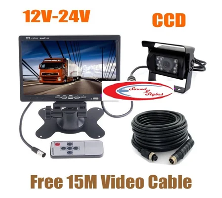 12V-24V 7" Heavy Duty Reversing Camera + 4Pin IR CCD Camera with 15M Cable