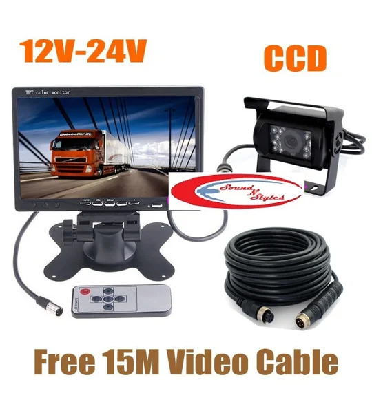 12V-24V 7" Heavy Duty Reversing Camera + 4Pin IR CCD Camera with 15M Cable