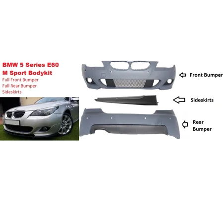 BMW E60 5 Series Yrs 03-10 MSport Bodykit Front & Rear Bumpers & Sideskirts Style Plastic