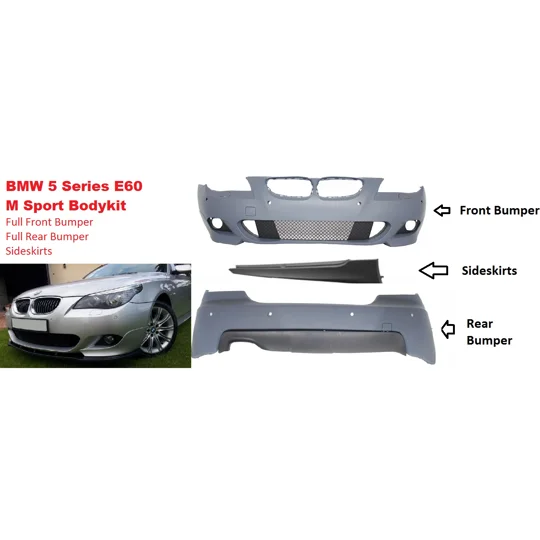 BMW E60 5 Series Yrs 03-10 MSport Bodykit Front & Rear Bumpers & Sideskirts Style Plastic