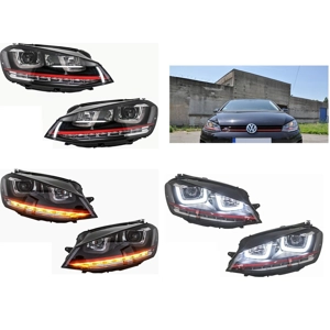 Headlights 3D LED DRL Volkswagen VW Golf 7 VII 2012-2017 RED R20 GTI Look LED Flowing Dynamic Sequential Turning Lights RHD