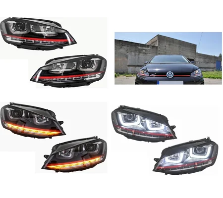 Headlights 3D LED DRL Volkswagen VW Golf 7 VII 2012-2017 RED R20 GTI Look LED Flowing Dynamic Sequential Turning Lights RHD