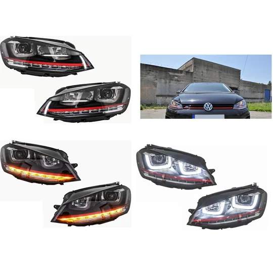 Headlights 3D LED DRL Volkswagen VW Golf 7 VII 2012-2017 RED R20 GTI Look LED Flowing Dynamic Sequential Turning Lights RHD