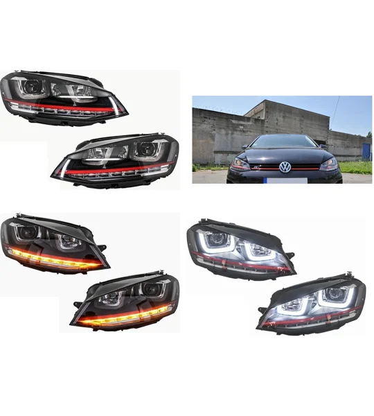 Headlights 3D LED DRL Volkswagen VW Golf 7 VII 2012-2017 RED R20 GTI Look LED Flowing Dynamic Sequential Turning Lights RHD