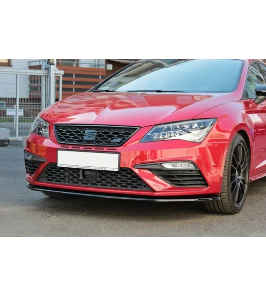 Seat Leon 5F FR 2017 on Gloss Black MAXTON Design Front Bumper Lip Spoiler Splitter