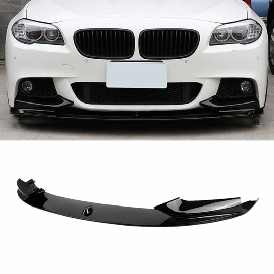 BMW 5 Series F10 F11 Yrs 10- Gloss Black M Performance Front Bumper Lip 2Pc Design