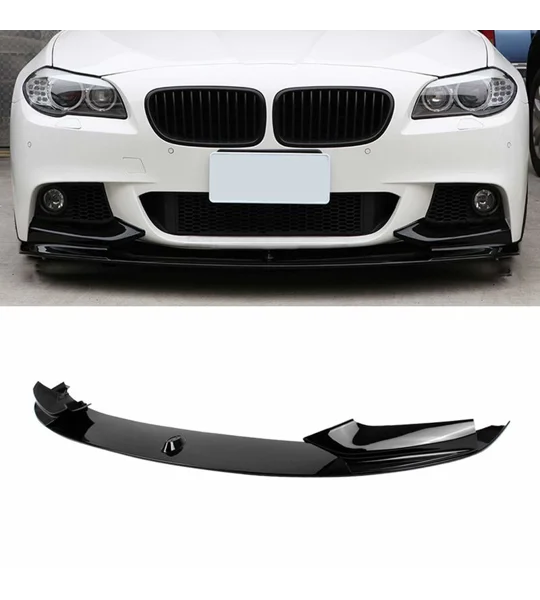 BMW 5 Series F10 F11 Yrs 10- Gloss Black M Performance Front Bumper Lip 2Pc Design