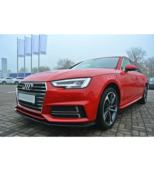 Audi A4 B9 Yrs 16-19 Maxton Design Gloss Black Front Bumper Lip Spoiler Splitter