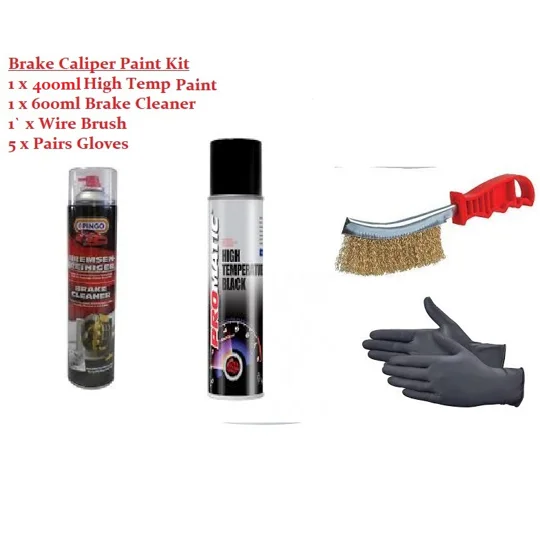 Black Brake Caliper Paint Kit Incls Cleaner Wire Brush & Gloves