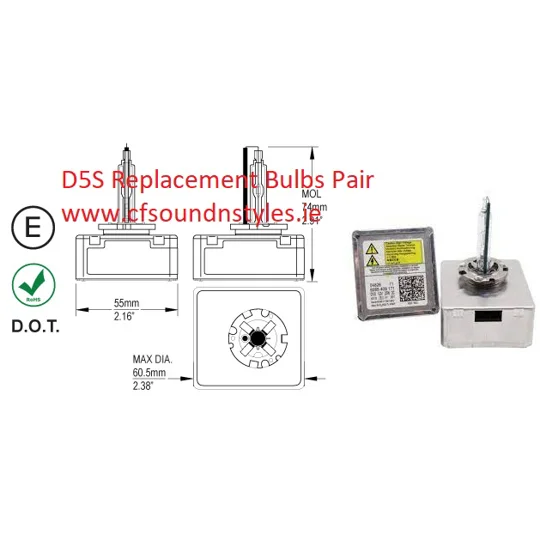 D5S HID REPLACEMENT Bulbs PAIR 6000k White