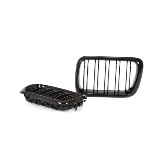 BMW E36 3 Series Yrs 96-99 Gloss Black Kidney Bonnet Grills Double Slat Design