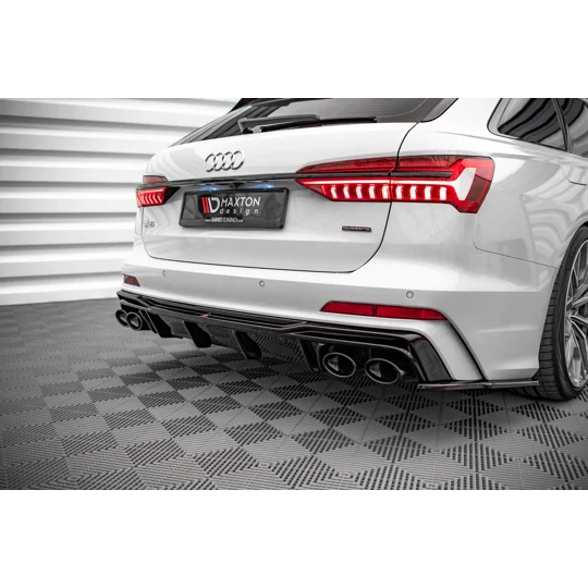Audi A6 C8 S LIne Yrs 18 - 23 Rear Bumper Diffuser Valance W Exhaust Tips Gloss Black