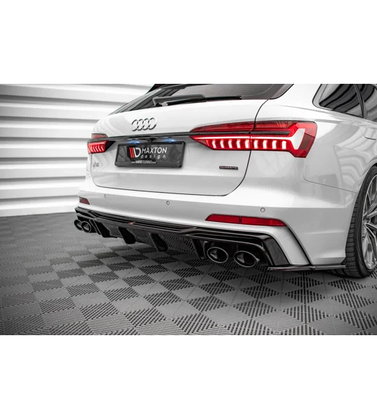Audi A6 C8 S LIne Yrs 18 - 23 Rear Bumper Diffuser Valance W Exhaust Tips Gloss Black