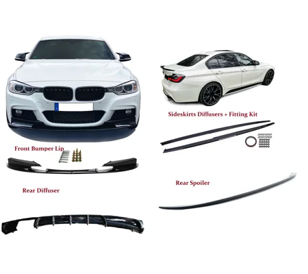 BMW F30 Yrs 12-18 Gloss Black M Performance Bumper Lip Kit