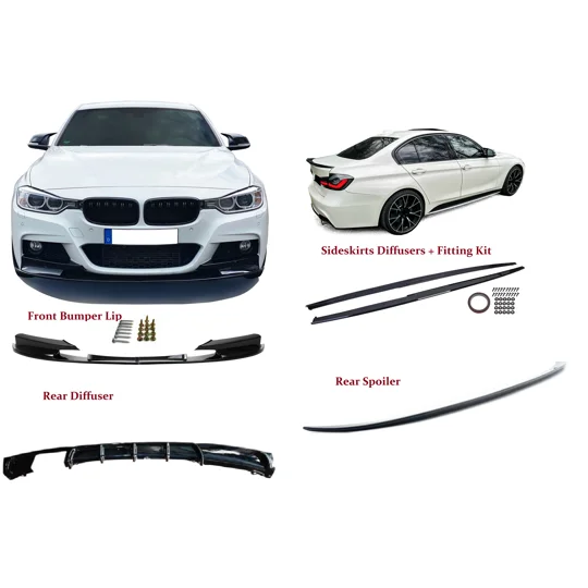 BMW F30 Yrs 12-18 Gloss Black M Performance Bumper Lip Kit