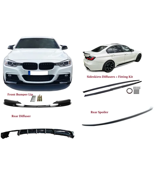 BMW F30 Yrs 12-18 Gloss Black M Performance Bumper Lip Kit