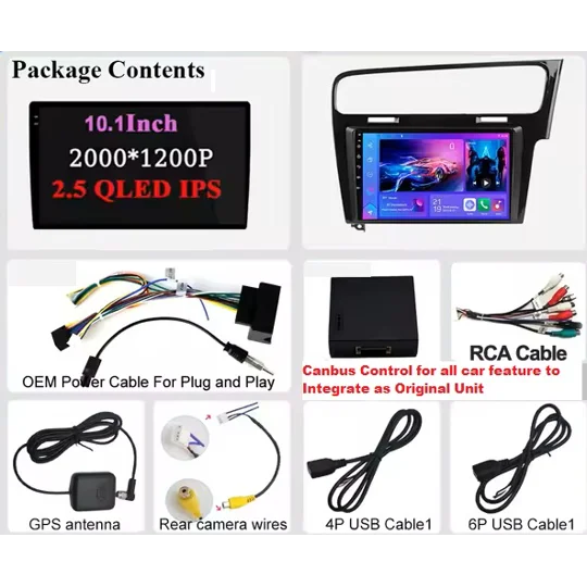 VW Golf Mk 7 Yrs 12-20, 10.1'' Multimedia Apple Car Android Auto Bluetooth Wifi Maps