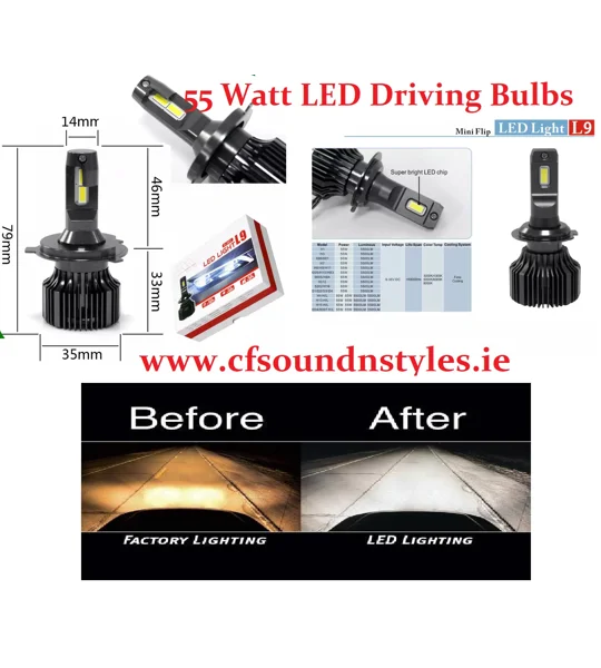L9 55 Watt Led Driving Headlight Bulbs Error Free H1 H3 H4 H7 H11 HB4 HB3 H8
