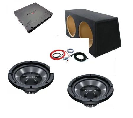 1600 Watt TWIN Kenwood Bass Package Subs x 2, Amplifier Wiring Kit & Carpeted Box