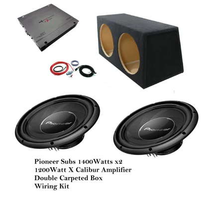 2800Watt TWIN Pioneer Bass Package Subs x 2, Amplifier Wiring Kit & Carpeted Box