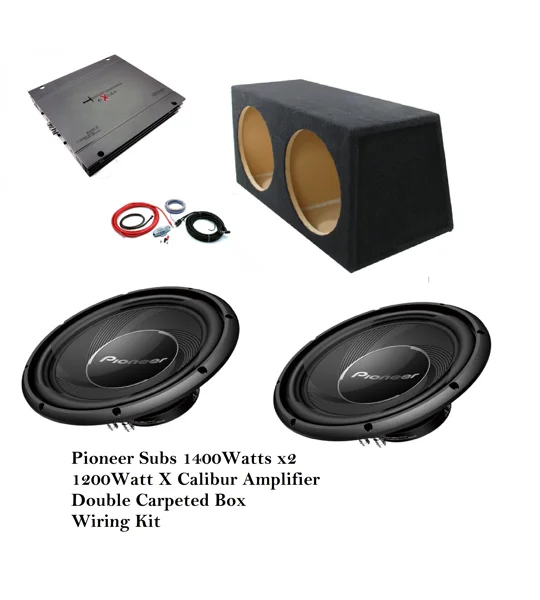 2800Watt TWIN Pioneer Bass Package Subs x 2, Amplifier Wiring Kit & Carpeted Box