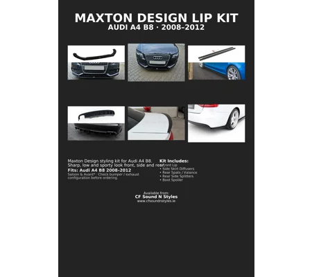 Audi A4 B8 Saloon SE Yrs 08-12, Maxton Gloss Black Bodykit Lip Kit