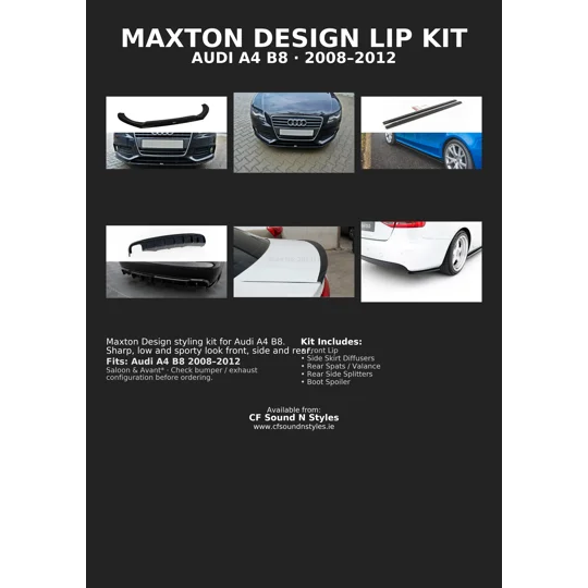 Audi A4 B8 Saloon SE Yrs 08-12, Maxton Gloss Black Bodykit Lip Kit
