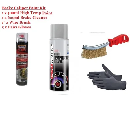 Silver Brake Caliper Paint Kit Incls Cleaner Wire Brush & Gloves