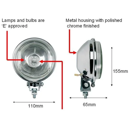 Sirius Pair Round Spot Lights Lamps Chrome 6" Spot Lamps Cab Top Bar Truck Van