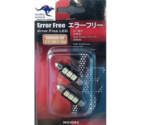 Michiba 2 x 38mm CANBUS ERROR FREE White SMD Number Plate Bulbs Festoon LED