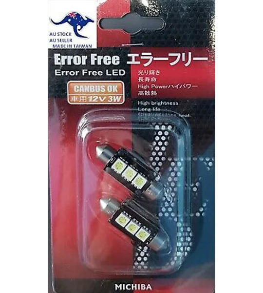 Michiba 2 x 38mm CANBUS ERROR FREE White SMD Number Plate Bulbs Festoon LED