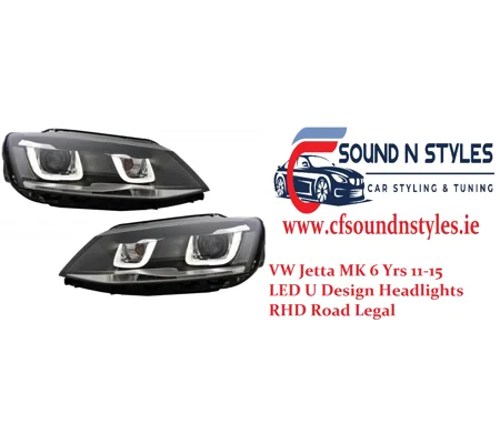 VW Jetta MK 6 Yrs 11 -15 Black U LED Design Style Headlights RHD