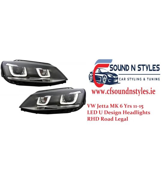 VW Jetta MK 6 Yrs 11 -15 Black U LED Design Style Headlights RHD