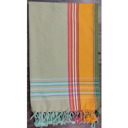 Pale Olive Green Kikoy with Pink & Orange Border Sarong Wr..