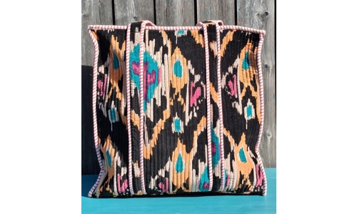 Quilted Indian Tote Bag (Black Ikat)